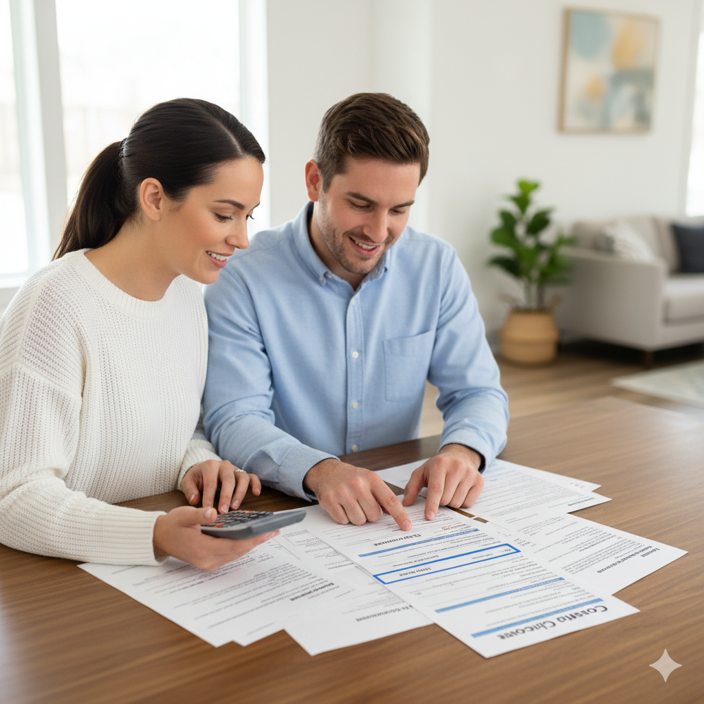 Your Home Sold Guaranteed Realty - Chris Schmidt Team.  How Much Are Closing Costs on a $350k House in Houston?
A young couple calculates closing costs on a $350k house in Houston, reviewing documents together in their bright, modern home.