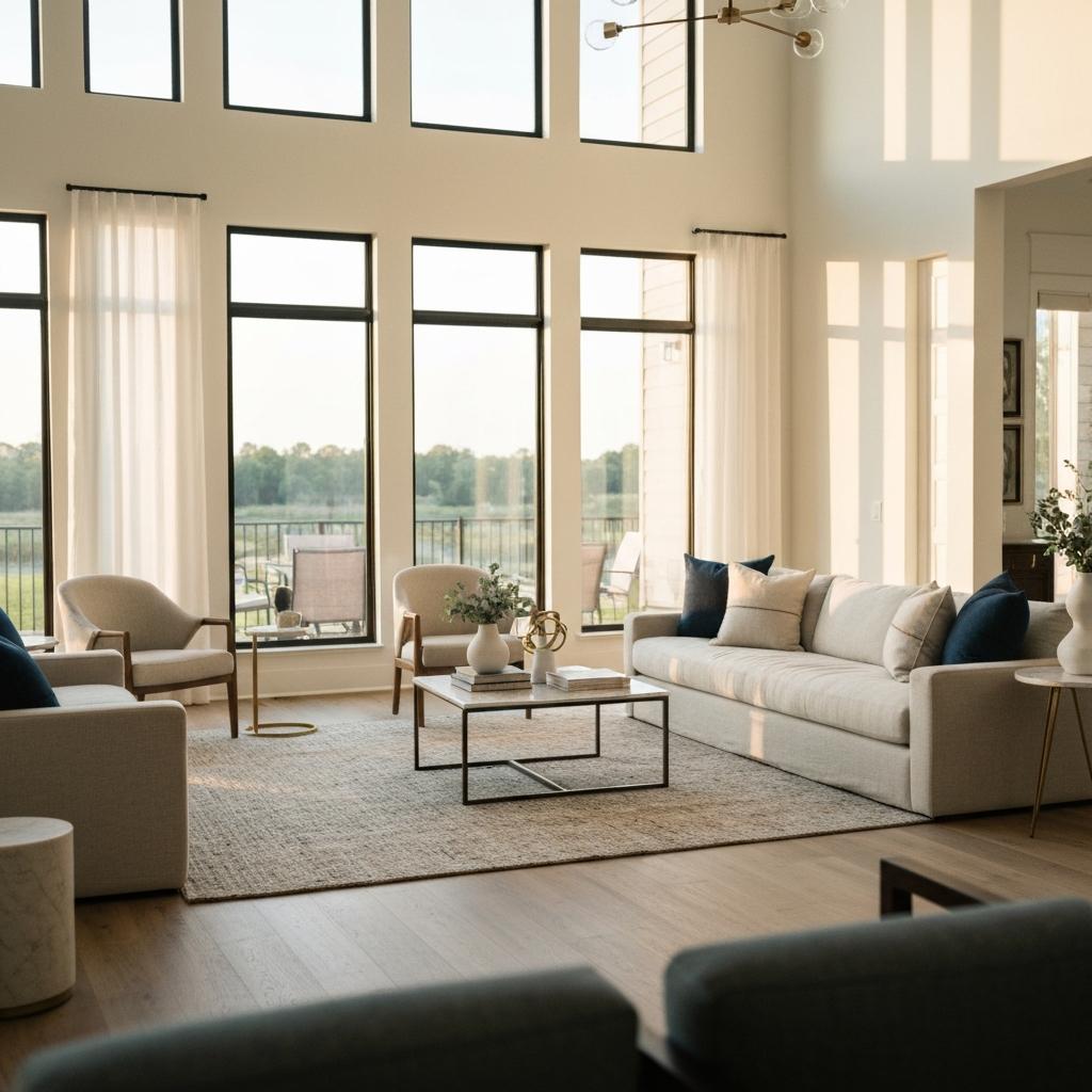 How Home Staging Affects Home Sale Prices in Houston - Beautifully staged modern living room showcasing the benefits of professional home staging in a luxury Houston, Texas home for sale.
